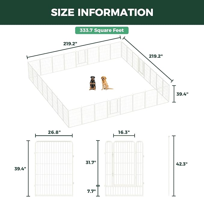 FXW Rollick Dog Playpen, Indoor, Yard & RV Camping, 40" H, 32 Panels | Easy setup, Heavy-duty, DIY layouts, for Medium & Large Dogs, Patented