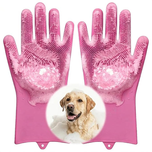 Cat & Dog Shampoo Gloves with 3000 Soft Bristles | 2-in-1 Dog Bath Gloves for Massage, Grooming & Clean Wet or Dry