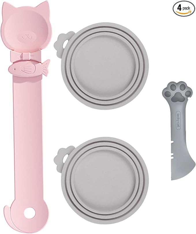Cat Dog Food Can Lids Spoons，Silicone Pet Food Can Lids | Multi-Function Cat Food Spoon and Opener Cute Paw Shape Opener Spatula Wet Food Spoon for Cats and Dogs (Gray)
