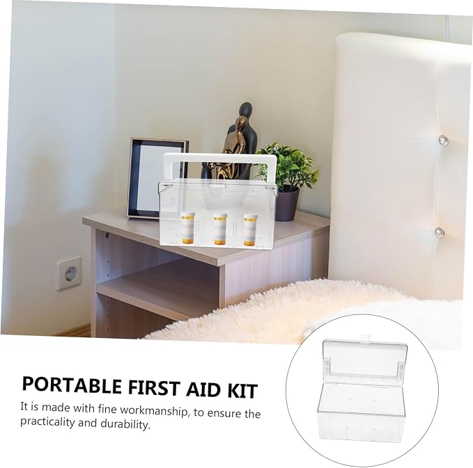 Portable First Aid Box with Handle, Lightweight PET Home Medicine Case | Organizer for House and Travel, Multi-Function Storage Holder, Empty Container for Supplies