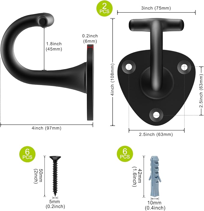 2Pack Dog Leash Hooks for Wall Dogs Leash Holder Wall Mount Dog Hook for Leashs for Indoor & Outdoor Use - Walls Hook for Dogs Leashs - Secure and Escape