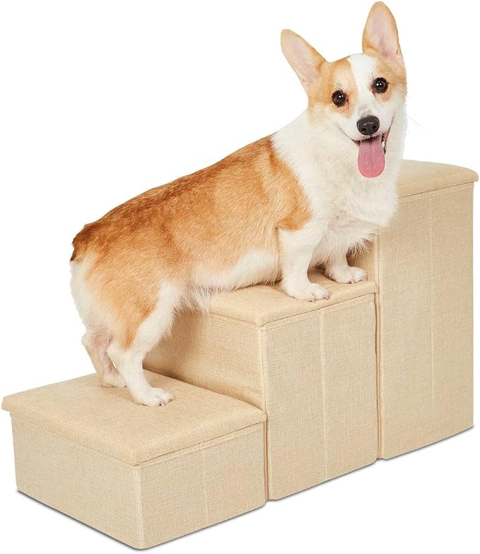 PET AWESOME Dog Stairs with Storage and Adjustable Steps for a Puppy, Small or Medium Dog