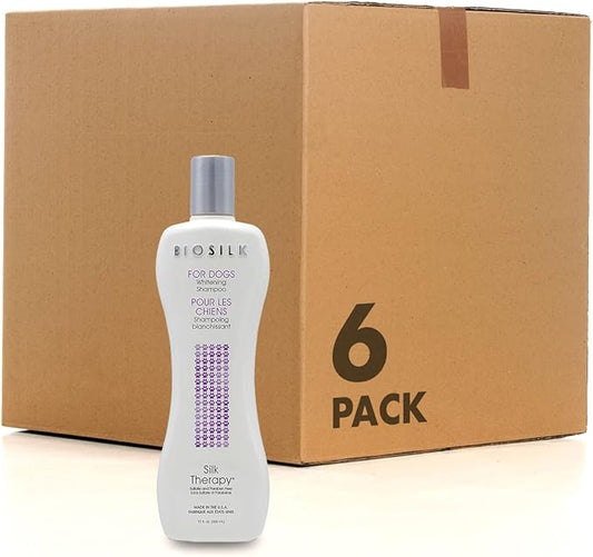 BioSilk Silk Therapy Whitening Dog Shampoo, Brightening Pet Shampoo with Silk Protein for White and Light Colored Coats, Enhances Shine and Softness, pH Balanced Dog Wash, 12 Fl Oz - 6 Pack