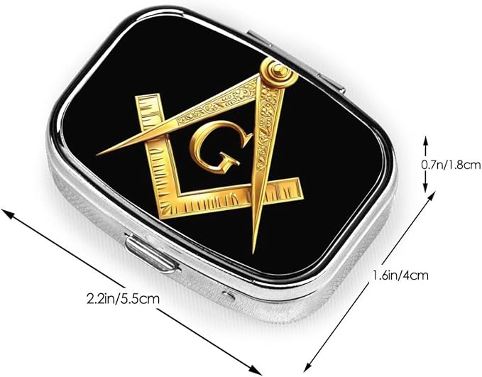 Gold Freemason Freemasonry Masonic Pill Organizer Travel Portable Compact Pill Box 2 Compartments Pill Case for Vitamins/Fish Oil/Meds for Purse Pocket