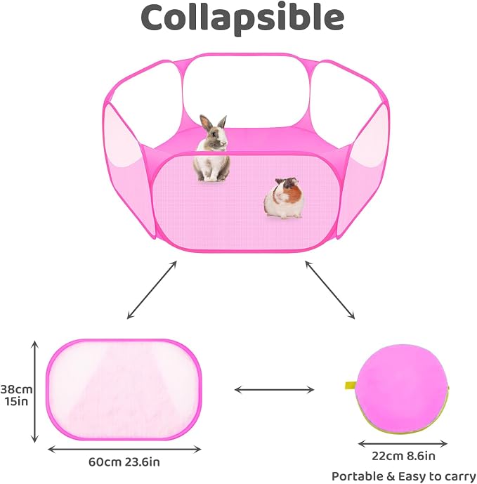 Amakunft Small Animal Playpen, Pop-Up Portable Play Yard for Guinea Pigs, Rabbits, Hamsters, Hedgehogs, Foldable Exercise Fence with Breathable Mesh for Indoor Outdoor Use
