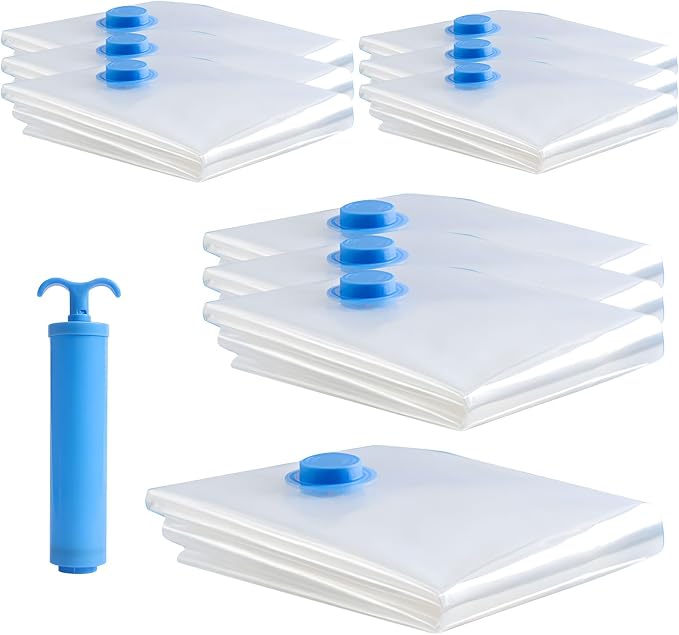 Of 11 Vacuum Compression Bags with Hand Pumps for Space Saving Clothes Storage and Efficient Wardrobe Organization Clothes Storage
