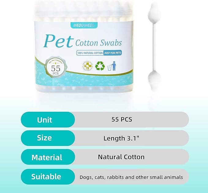 MEDUWEDU 2-Pack Dog Ear Cleaning Cotton Swabs, More Reliable, Safer to Care for Pet Ears, Prevent Accidental Injuries, Suitable for Medium and Large Dogs, Dog Ear Cleaning Kit, L Size, 110 PCS