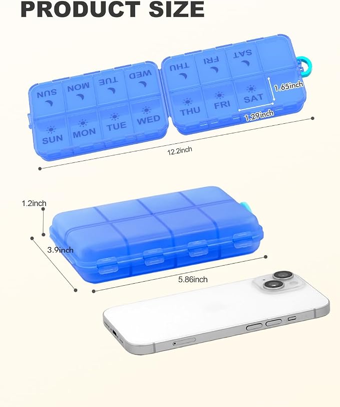 Pill Organizer Travel Medicine Case - Travel Pill Case with Etched Labels, Daily Travel Medicine Case Holder