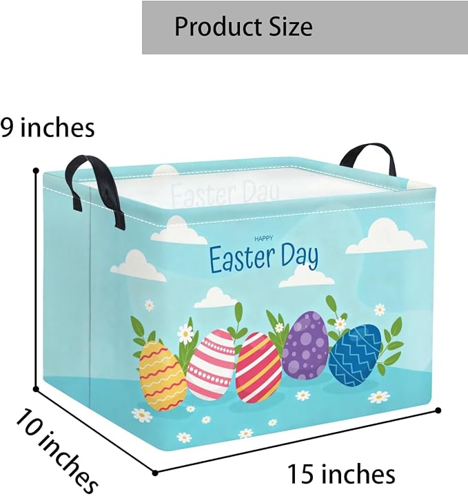 Rectangular Easter Basket for Home Kitchen Baby Girls Basket Cute Storage Bin Organizer Shelf Book Room Decor(Blue Egg)