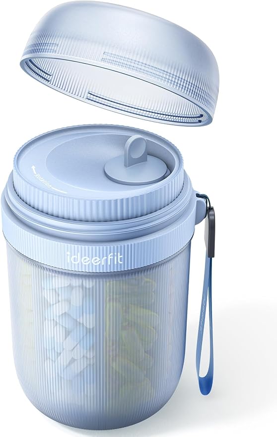 Large Pill Organizer with Desiccant, 7-Compartment Pill Bottle | Light-Proof, Moisture-Proof, Anti-Mixing, Touch-Free Pill Dispenser, Sealed BPA-Free Vitamin Organizer with Handle, Blue