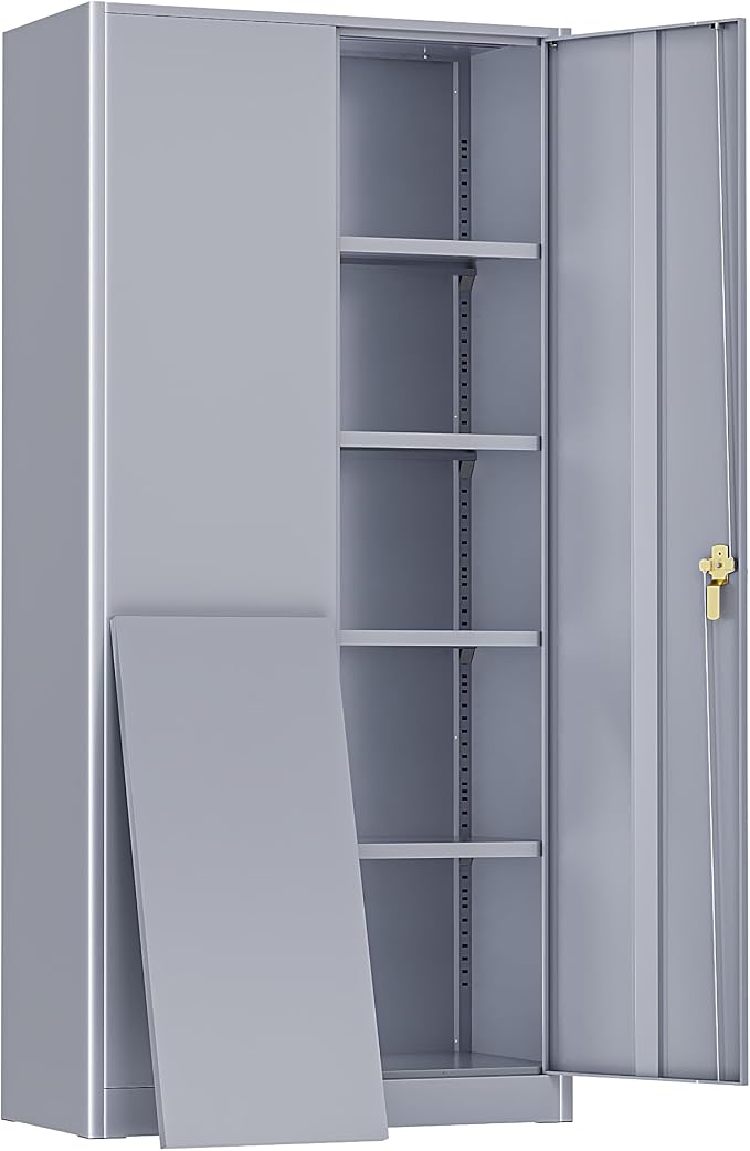 Greenvelly Metal Storage Cabinet, 72" Lockable Metal Garage Storage Cabinet with Doors and 4 Adjustable Shelves, Locking Steel Cabinet for Home Office, Garage, Shop, School (Dark Grey 36" W x 18" D)