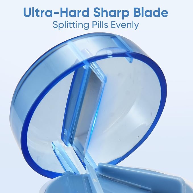 3-in-1 Pill Crusher and Cutter (Blue) | Pills Crusher Fine Powder with Stainless Steel Grinding Head, Storage for Tablets, Cutter Splitter for Small and Tiny Pills