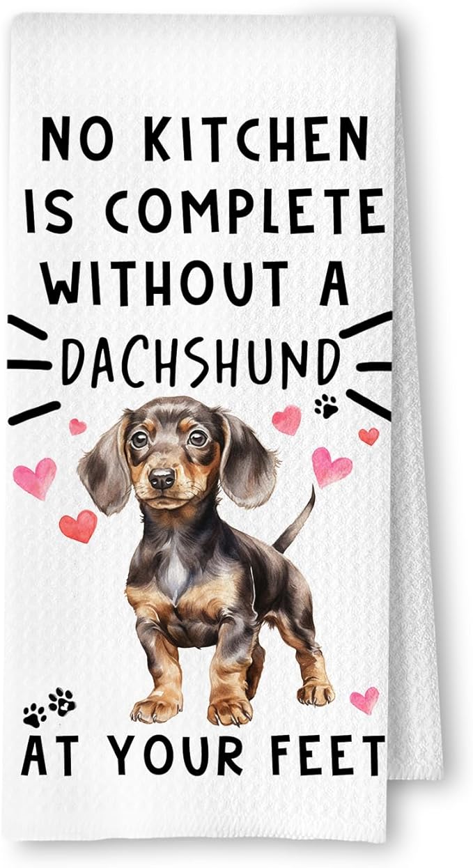 Dachshund Funny Dog Kitchen Towels for Bathroom- Wiener Waffle Weave Hand Towels,A Kitchen is Not Complete Without A Dachshund Dish Towel,Dog Lovers Gift,16×24 Inch