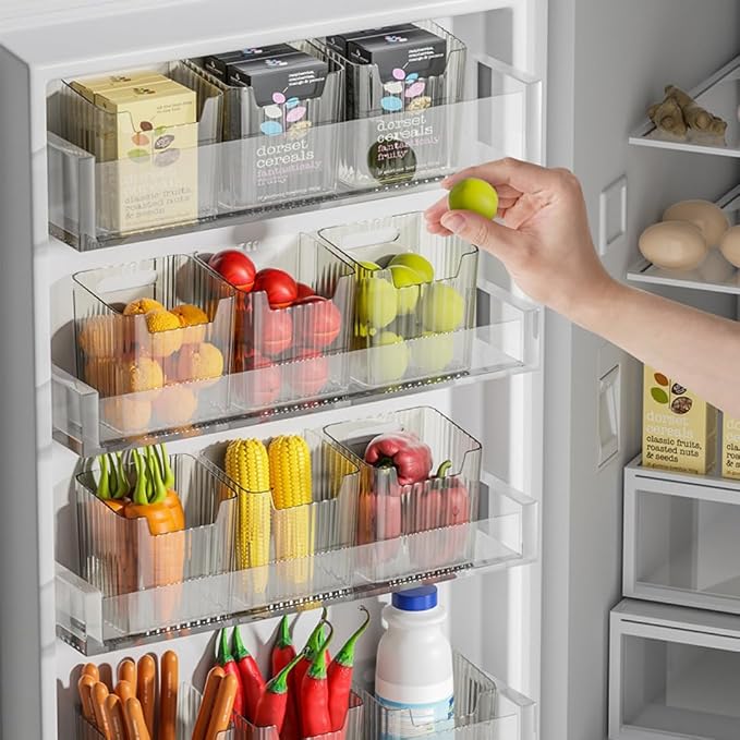 2 Pack Storage Organizer Bins, Wall Mount Organizer Clear Plastic Cabinet Containers Makeup Organizer for Fridge Wall Kitchen Bathroom Countertops Pantry