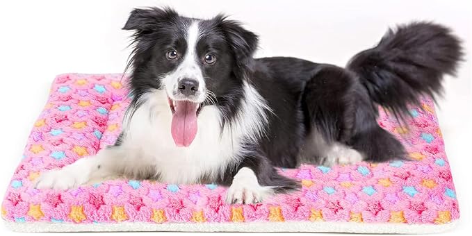 Mora Pets Dog Crate Pad Bed Ultra Soft Pet Mat Star Print Pink 35 x 23 Inch | Washable Crate Mat for Small Medium Large Dogs, Reversible Fleece Dog Crate Kennel Mat Flat Cat Bed Liner
