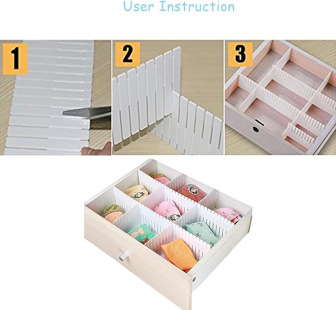Onerbuy 8pcs Adjustable Grid Drawer Dividers DIY Plastic Closet Separator Tidy Organizer Container for Underwear Socks Belt Office Supplies