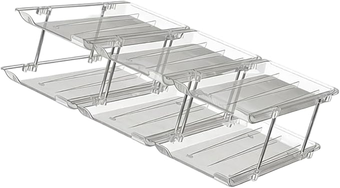 Can Organizer Rack, Double | Clear PET Kitchen Storage Shelf with Tiered Open-Front Access, Vertical Cabinet Countertop Use