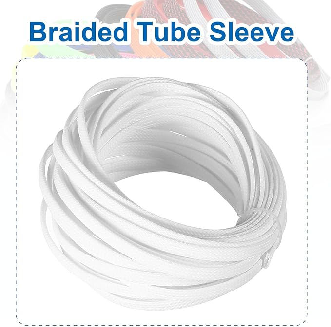 Heyiarbeit 10m/32.8ft PET Expandable Braid Cable Sleeving Flexible Wire Mesh Sleeve White 6mm