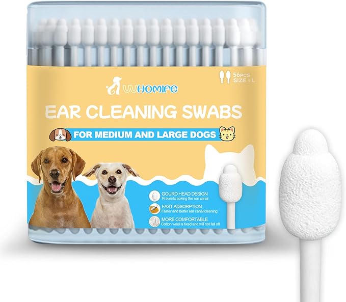 Dog Ear Cleaning Swabs 56pcs – Gourd-Shaped Cotton Tips for Dogs' Ears – Gentle Ear Cleaning Sticks for Oily-Eared Breeds, Pet Grooming, Bathroom or Travel Use