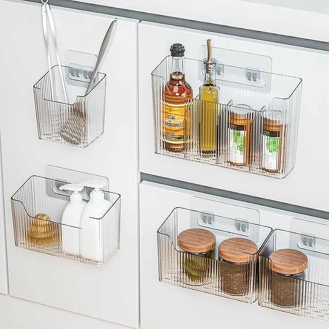 2 Pack Adhesive Cabinet Door Organizer, Storage Bins Lid Organizer Cabinet Wall Mount Pantry Door Caddy Containers for Kitchen Bathroom Countertops