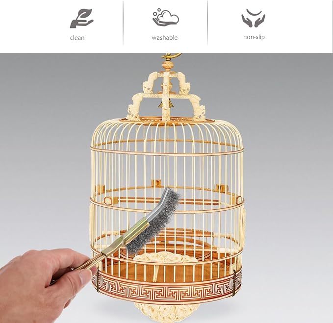 Angoily Bird Cage Cleaning Brush Long Handle Wire Bristle Brush Bird Cage Scrubber for Pet Supplies Accessories Narrow Design for Daily Cleaning 2 Pack