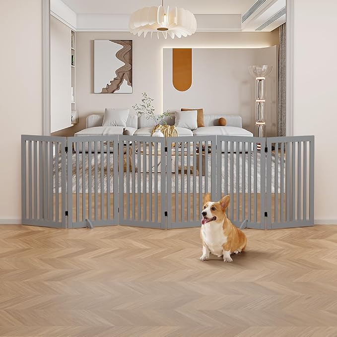 unipaws 120" Extra Wide Pet Gate and Pet Playpen Combination for Dog Cat | 36” Height Free Standing Dog Gate for Doorways, Stairs, Foldable Puppy & Room Divider, Indoor Use