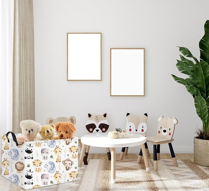 Rectangular Animal Basket Baby Kids Storage Basket for Boys Animal Room Decor Cute Storage Organizer Bins Bedroom(4 Animals Pattern)