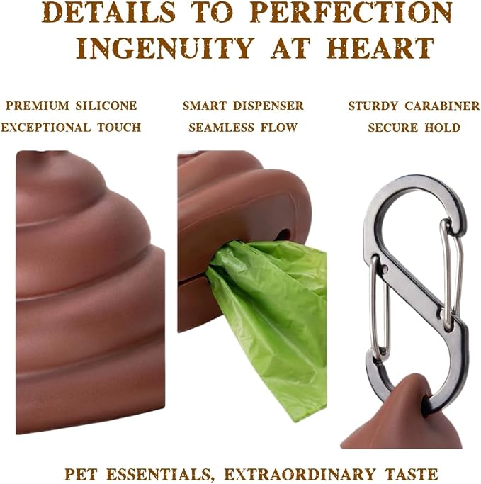 Dog Poop Bag Dispenser for Dog Leash, Poop Shape Sturdy Holder (Pack of 3)