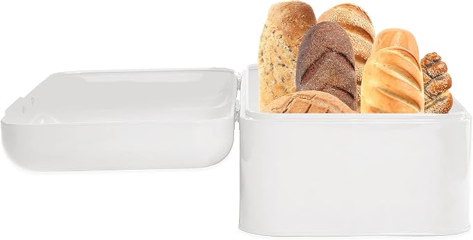 Extra Large White Bread Box for Kitchen Countertop 16" x 9" Holds 2 Loaves | Stainless Steel Vintage Bread Boxes for Kitchen Counters