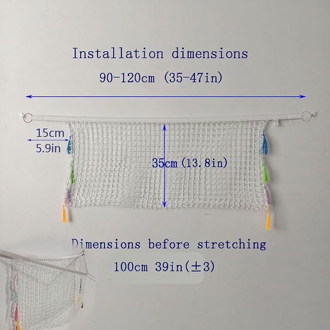 Filled animal net, suitable for flat walls, wall-mounted decorative net bags and storage bags (white). For displaying and storing plush toys and storage mesh bag background wall (1m)