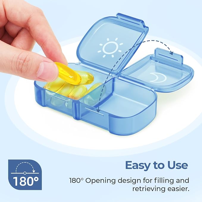 AUVON Weekly Pill Organizer 2 Times a Day, One-Side Large Opening, Easy‑Use | XL AM PM Pill Case, Travel Pill Box 7 Day, Medication Organizer for Medications, Vitamins, Fish Oils, Supplements, Ocean Blue