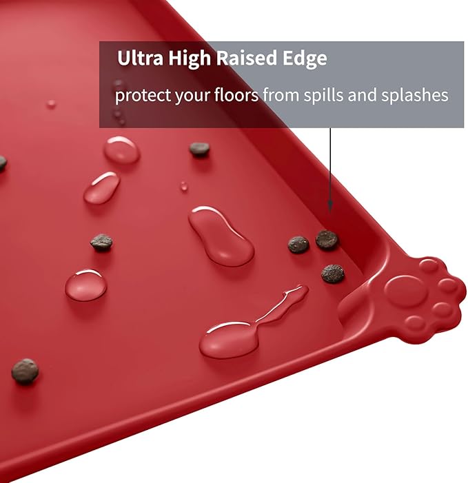 Reopet Waterproof Pet Feeding Mat, Non-Slip Silicone Placemats for Dog Cat Food and Water Bowl, High Raised Edges to Prevent Spills and Protect Floors