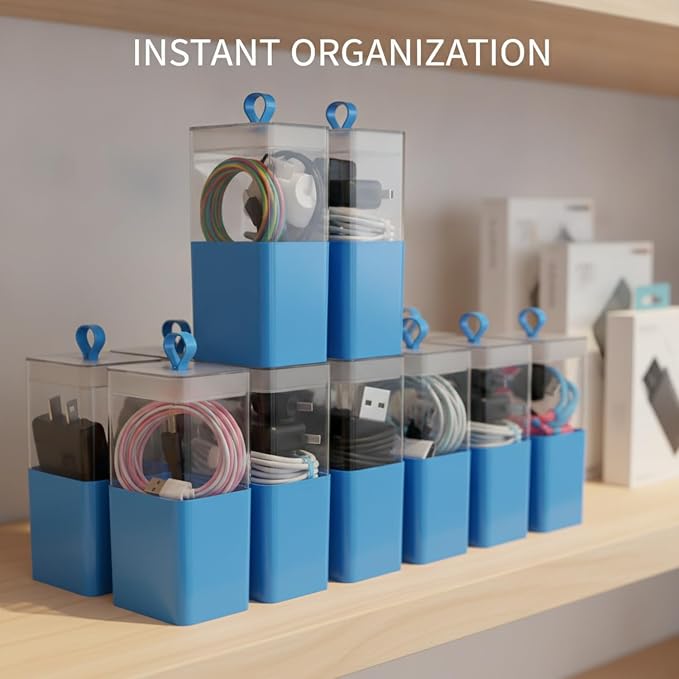Stackable PET Storage Box, Rigid Clear Organizer for Cables & Small Items, Durable Transparent Container, 13 x 3.3 x 1.6 Inches