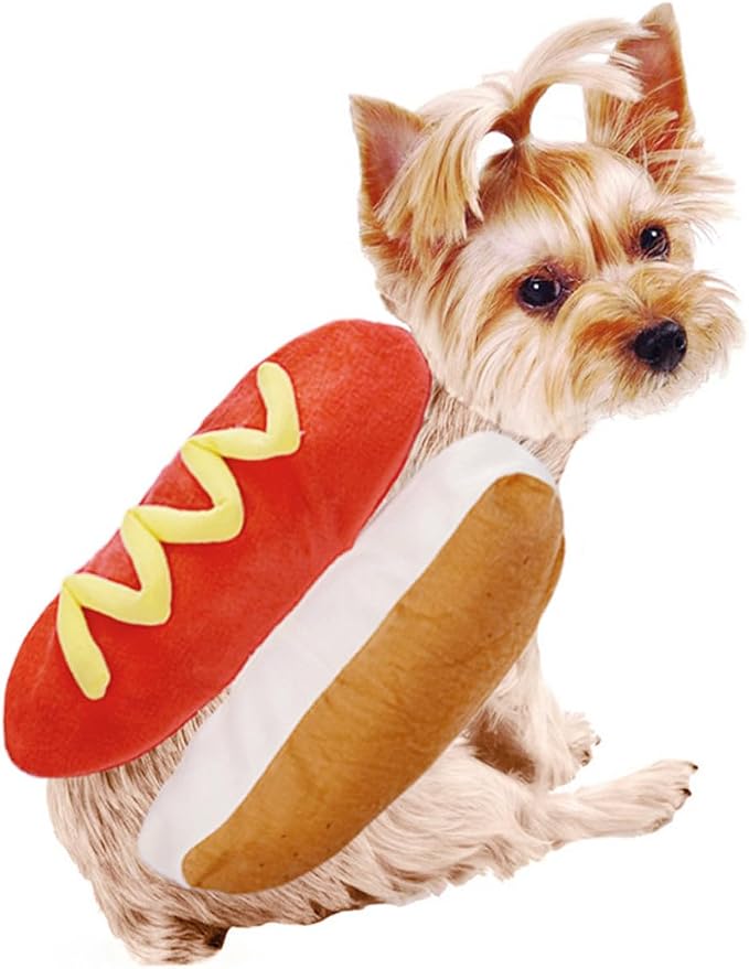 Pet Costume Hot Dog Cartoon Outfit M Cotton for Dogs and Cats | Orange Creative Role-play Wear, Lightweight Comfortable Fit, Party and Christmas Use