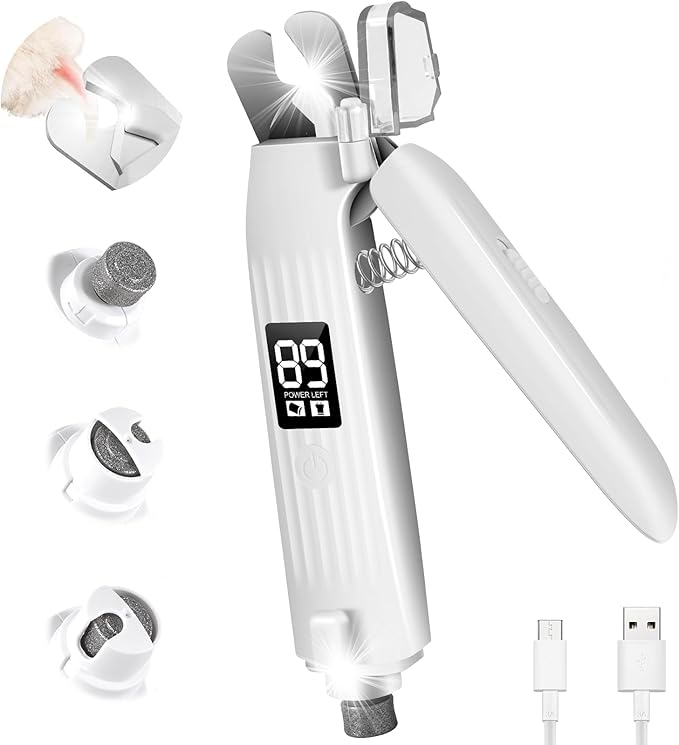SZMDLX Dog Nail Clippers with Light, 2-in-1 Dog and Cat Nail Clipper with Grinder, Quiet Pet Nail Trimmer for Small Medium Large Dogs and Cats, USB Rechargeable