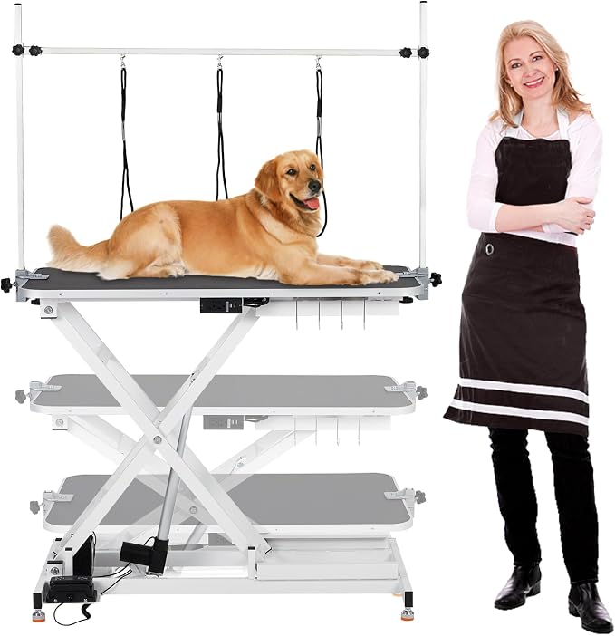 Professional Electric Grooming Table for Dogs At Home, Capacity 264 LBS Dog Grooming Table, Height Adjustable Pet Grooming Table With Dog Grooming Arm, Anti Slip Tabletop, Tool Organizer