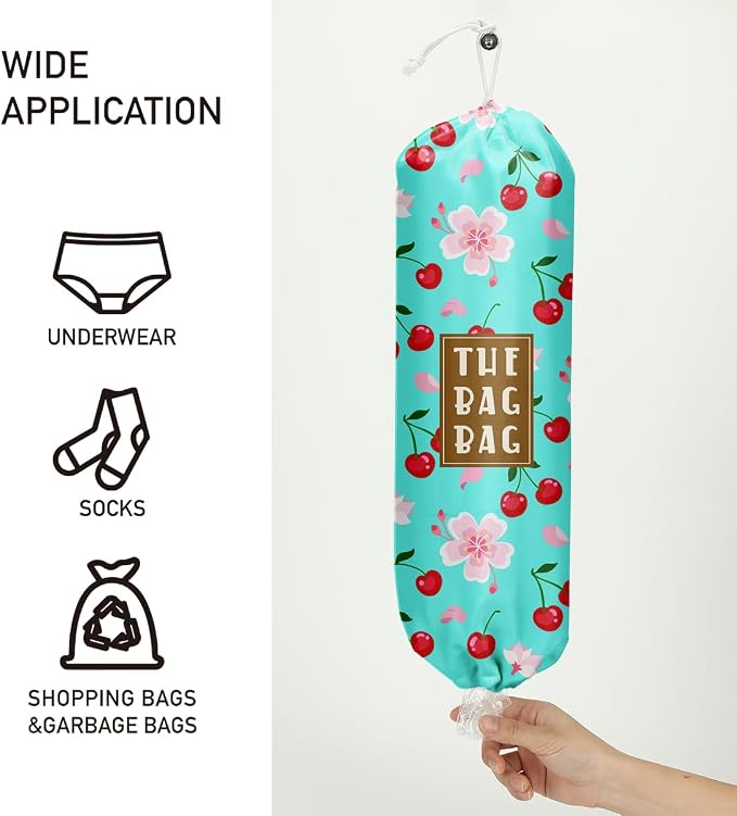 Plastic Bag Holder,Reusable And Washable Country Style Grocery Bag organizer,For Home Kitchen Travelling Camping Decor, use 1 Pack,Cherry Blossoms Pattern