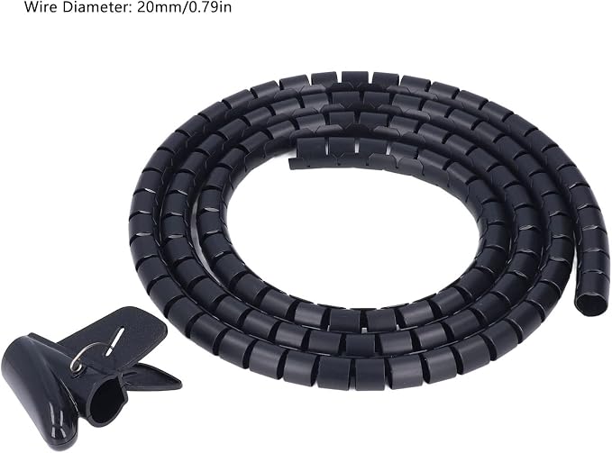 Spiral Cable Wrap Organizer 20mm | Cord Management for Home/Office/Pet Protection | Flexible Wire Tube Cuts to Length | Tidy TV/DVD/PC Cables (1.5m/4.9ft)