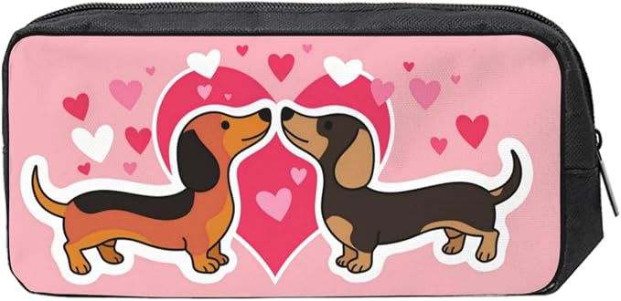 Cute Dachshund Couple Large Pencil Case, Durable Pen Bag Zipper Organizer Pouch for Office Travel for Women Men