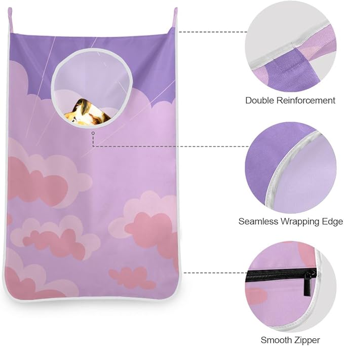2PCS Hanging Laundry Hamper Bag Over the Door Laundry Hamper Wall Hamper Large Dirty Clothes Hamper with Stainless Steel Hooks 29.5x20Inch Purple Nature Sky