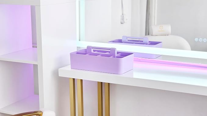 2 PACK Portable DIY 8 Dividers Durable Plastic Tote Tool & Supply Cleaning Caddy with Handle Made In USA (Lavender)
