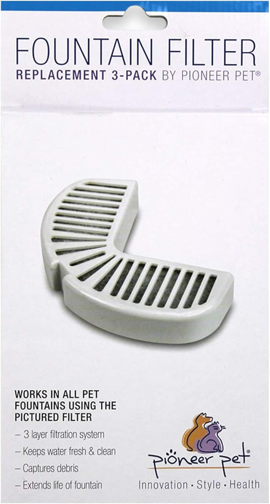Pioneer Pet Replacement Filters for Ceramic & Stainless Steel Fountains, Raindrop Filters (3 Filters),White