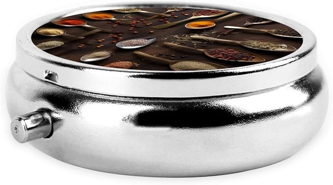 Round Pill Box Various Spices Pill Case for Purse & Pocket 3 Compartment Pill Organizer Portable Travel Pillbox Medicine Pill Holder Container for Daily Vitamin Cod Liver Oil Storage
