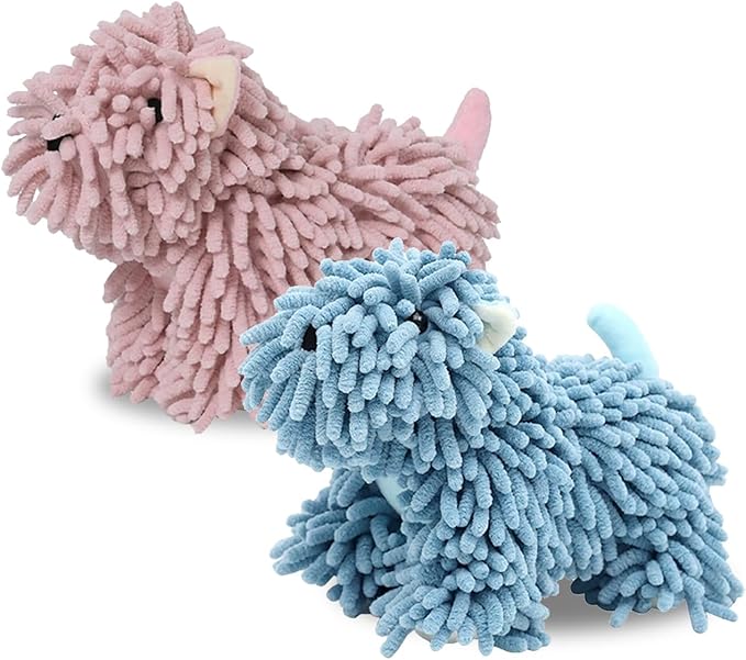 Cute Dog Chenille Hand Towel, 3D Puppy Hangable Fuzzy Ball Hand Towel Microfiber Super Soft Absorbent Bathroom & Kitchen Towels with Hanging Loop, Can Be Placed on the Sink Countertop (Pink+Blue)