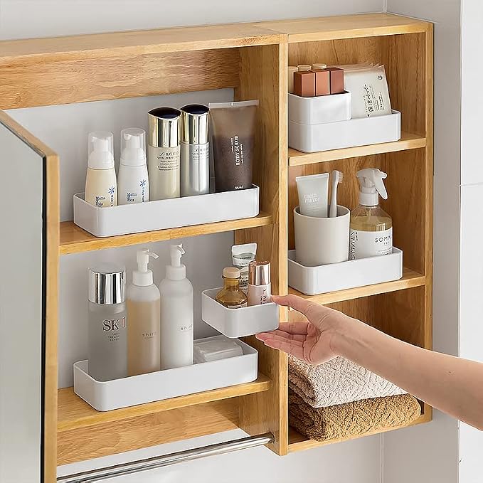 Plastic Drawer Organizers Set,Versatile Bathroom Vanity Organizer Trays | 3-Size Small Storage Bins, Makeup Organizer Containers for Makeup, Jewelries, Bedroom, Kitchen Gadgets Utensils and Office