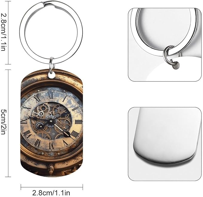 Lightweight Double-Sided Steampunk Clock Keychain with Key Ring | Stainless Steel Car Key Holder, Portable Travel Key Organizer, Pet Tag keyring Decoration for Bag Backpack Handbag Jewelry