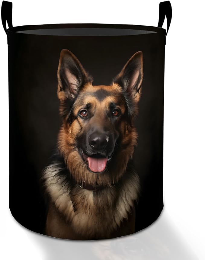 German Shepherd Dog Laundry Basket Hamper for Boys Girls Kids Adults, Foldable Waterproof Oxford Clothes Storage Bin, Pet Organizer for Bedroom Bathroom Room Decor 19.7"x15.8"