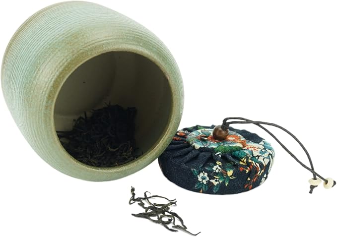 KKEKOS Handmade Green Clay Porcelain Tea Tin Tea Storage Tea Caddy Tea Canister Container Traditional Tea Jar (TYPE1)