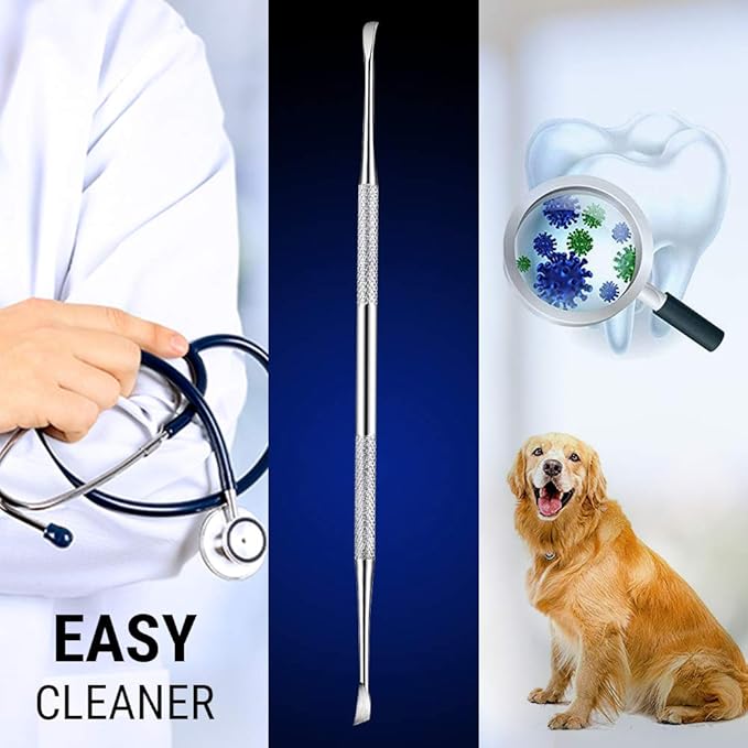 Pet Teeth Cleaning Tools – 6.5 Inch double header Tarter & Plaque remover tool for cats and dogs. Stainless Steel That Will Not Rust. By Majestic Bombay