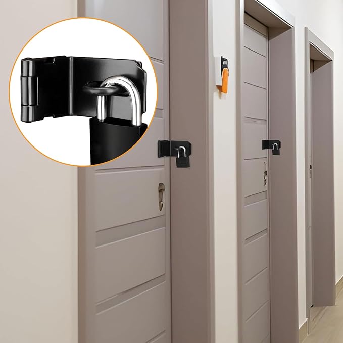 Right Angle Padlock Hasp, 2 Pack Stainless Steel Lock Latch, 90 Degree Door Hasp Clasp for Garden Gate, Wooden Barn Shed Door, Storage Box, Closets, Cabinets, Pet Cage, Matte Black (3 Inch)